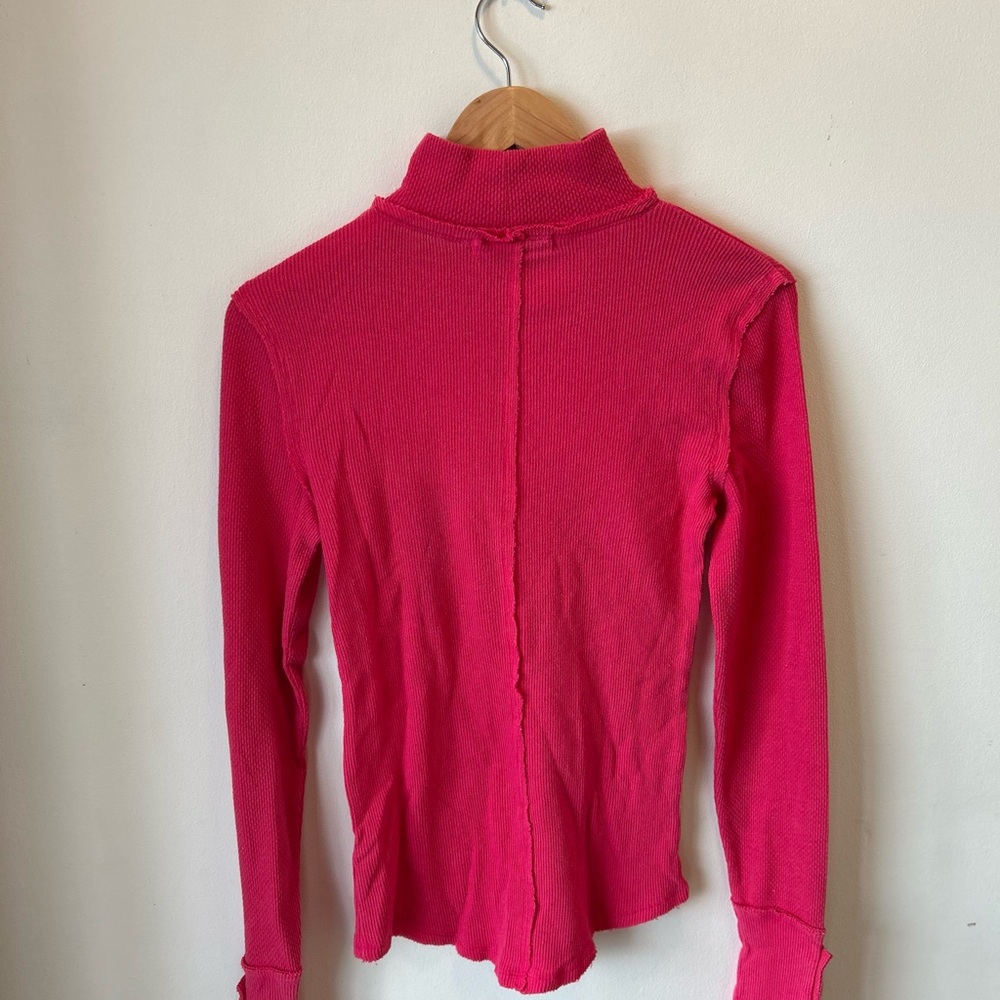 Free People JoJo Long Sleeve Thermal Waffle Knit Top In Hot Pink Size Small - Picture 14 of 16